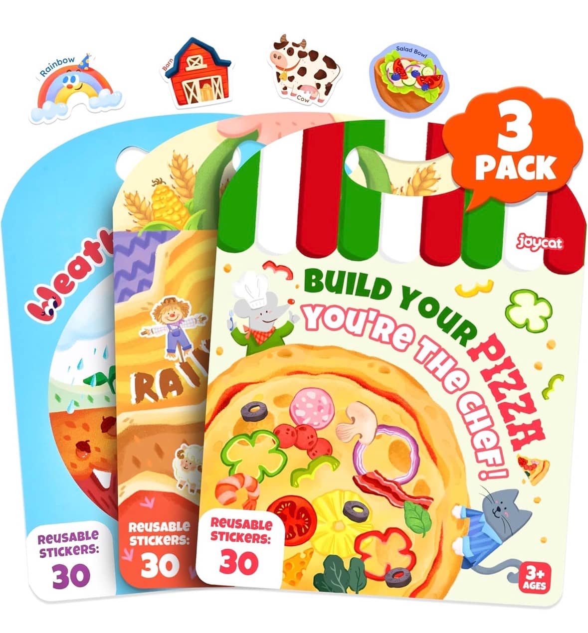 JoyCat Reusable Sticker Book 3 set (Pizza, Farm, Weather)